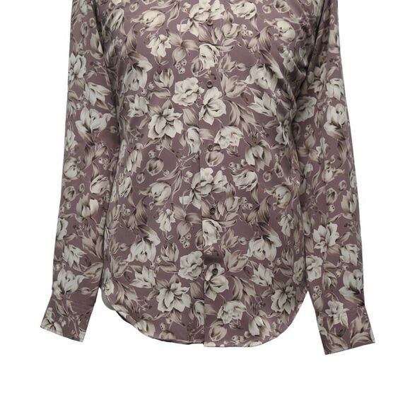 Mens Silky Shirt Button Up Floral Lavender Beige Casual Hawaiian Beach Medium - Picture 4 of 6